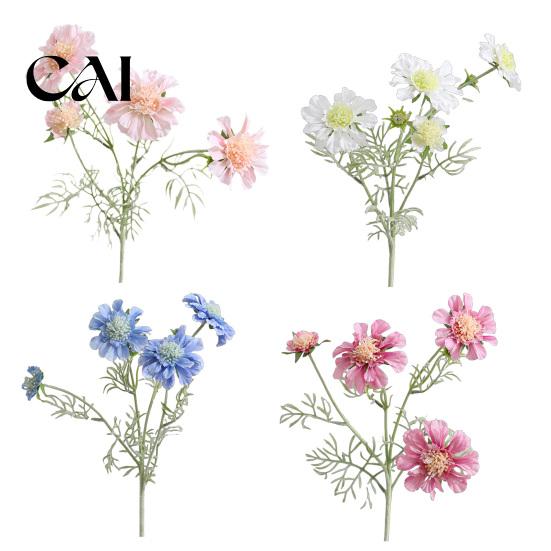 Three Dimensional Silk Flower Heads Artificial Scabious Flowers with Bendable Long Stems, Realistic Faux Versatile Decorative for Home Table