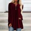Women Velvet Shirt V-Neck Buttons Half Placket Long Sleeve Asymmetric Hem Pullover Tops Solid Color Mid-length