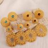 Threaded Disc Titanium Steel Inlaid Natural Stone Large Pendant Earrings Turquoise Design Tiger's Eye Earrings