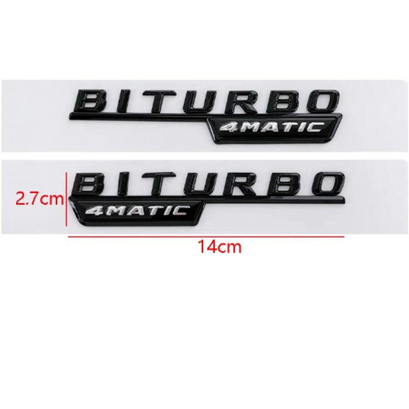 BRI4 2Pcs Biturbo 4matic Logo Letters Car Fender Emblem Badge Sticker For Mercedes Benz C43 E43 GLE43 GLC43 AMG W205 W213 Accessories