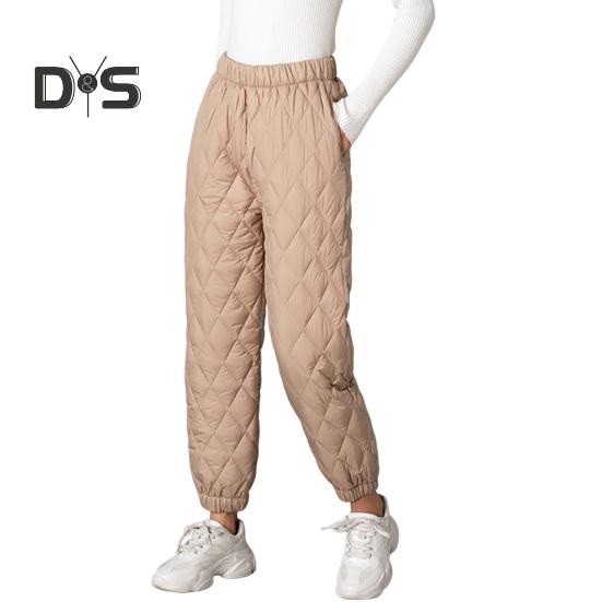 

Женские зимние брюки, эластичные, с высокой талией, стеганые, с ромбовидным узором, утолщенные, теплые спортивные брюки XXL хаки