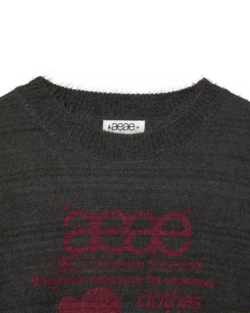 Eiieii Web Logo Crop Hairy Knit [Charcoal]