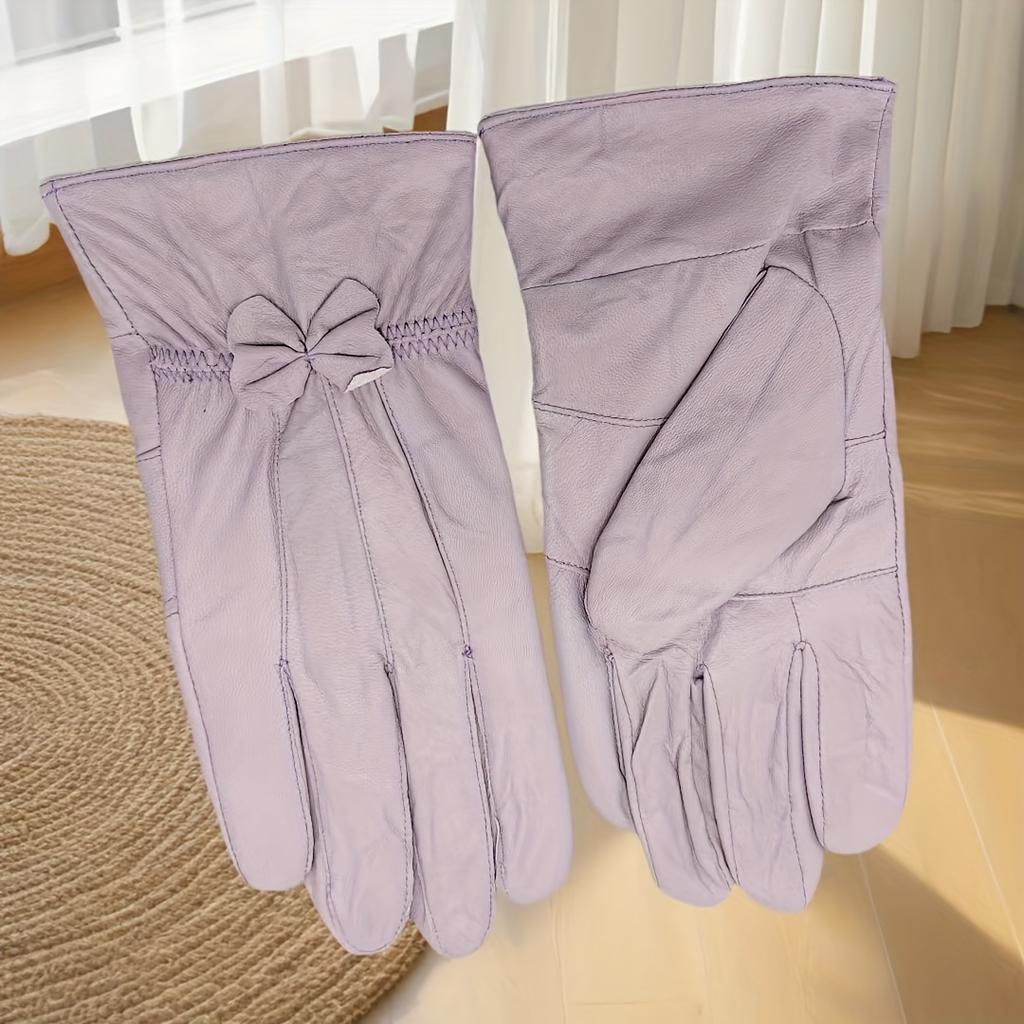 Damen Echtlederhandschuhe mit Schleifendetail - Elegante Rote, Marineblaue & Schwarze Reithandschuhe, Vollfingerwärme zum Autofahren & für Outdoor-Aktivitäten