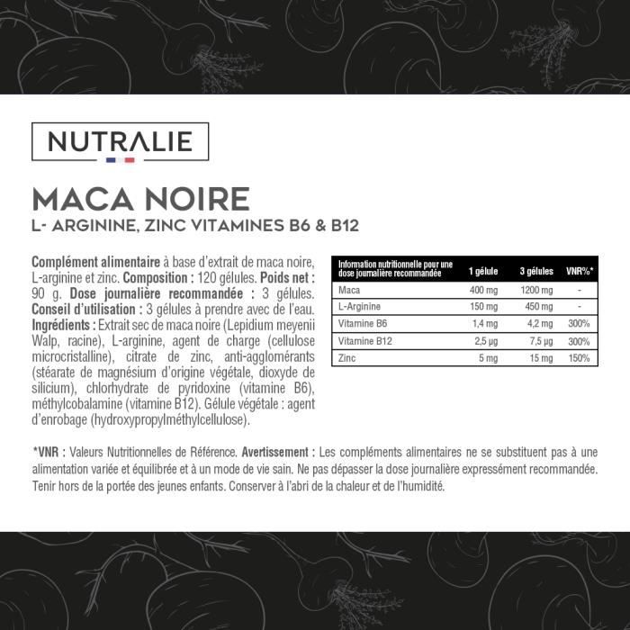 MACA 24000 mg + L-Arginin, Zink und Vitamine B6 und B12 - 120 Kapseln NUTRALIE