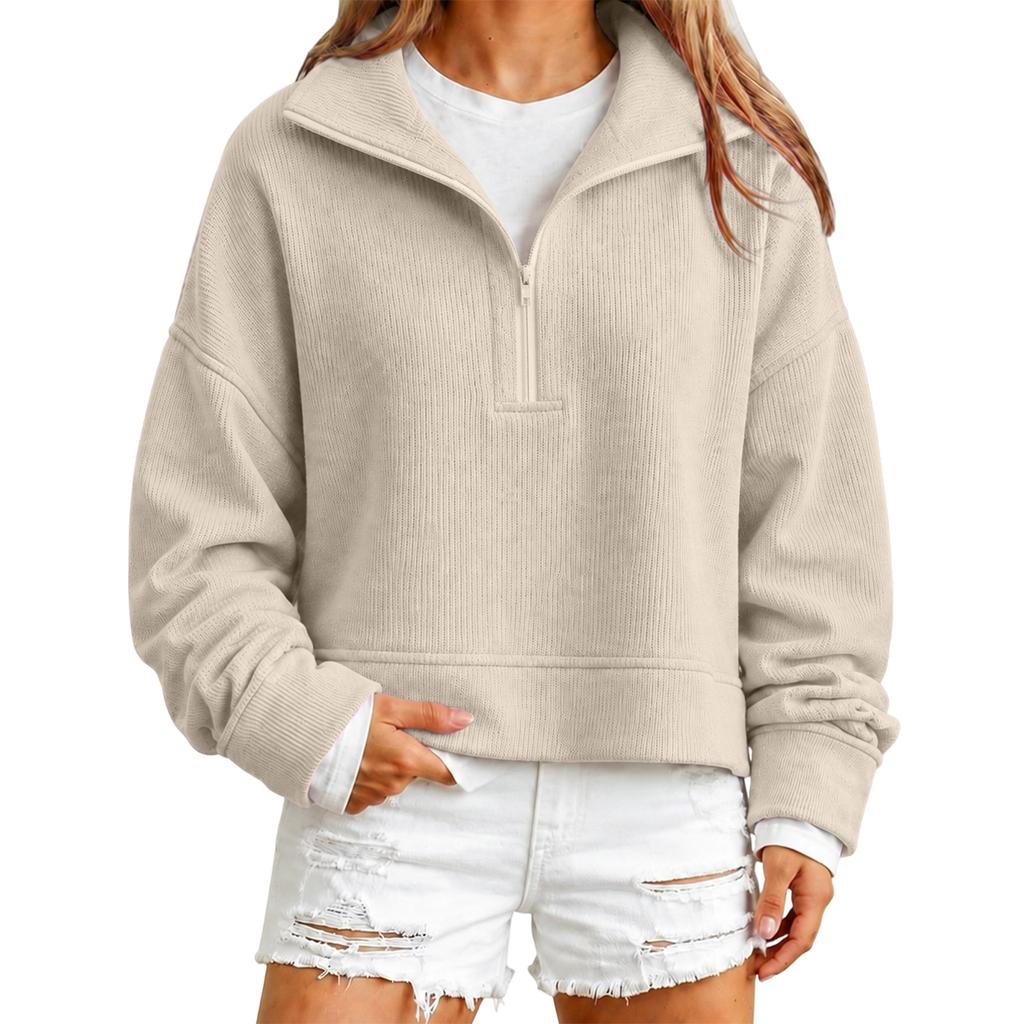 Women's Color Long Sleeve Zip-Up Sweatshirt with Collar for Casual Daily Wear