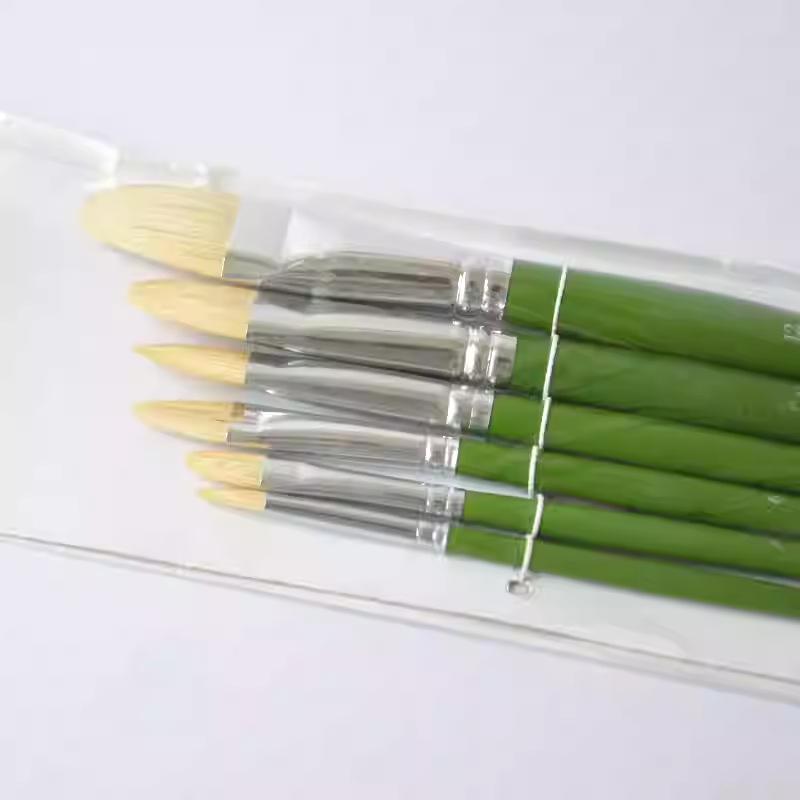 Premium Schweineborsten Pinselset – Flache Runde Pinsel für Gouache, Aquarell, Öl & Acryl (6er Set)