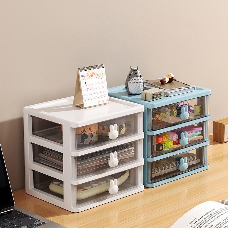 Cartoon Rabbit Transparent Mini Desk Storage Box with Drawers