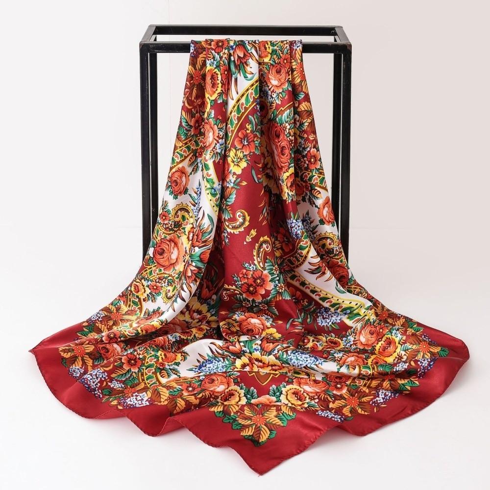 Floral Print Silk Imitation Scarves Thin Breathable Neck Scarf New Square Print Scarves  Head Wrap