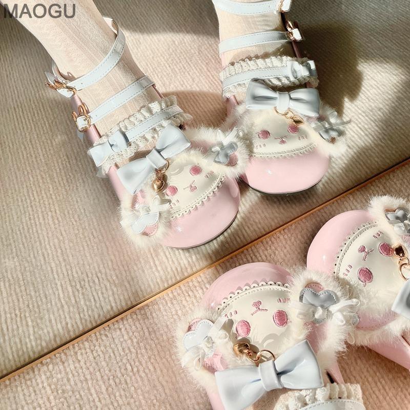 Cute Sweet Lolita Shoes for Women Japanese Style Bowknot Round Toe Mary Jane Shoes Lovely Low-heel Pumps Size35-40 Zapatos Mujer