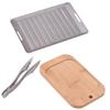 3PCS Ti Camping Grill Pan BBQ Tongs and Bamboo Cutting Board Set Non Stick for 1 Person Camping and Home Grilling