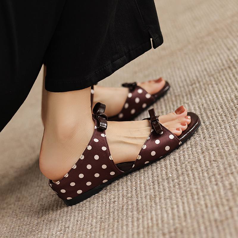 Krazing Pot Microfiber Med Heels Polka Dot European Design Outside Slippers Flip Flop Summer Size 43 Size 42 Women Sandals