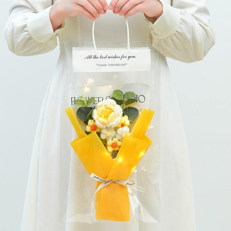 Knitted Flower Bouquet Crochet Rose Flowers Hugging Bucket New Year Gifts Living Room Desk Decoration Mother's Day Gift
