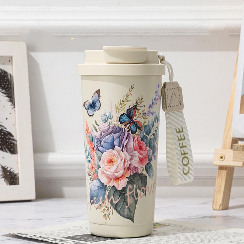 Edelstahl Wasserflasche Orchidee Kaffeetasse Tragbarer Isolierbecher Zuhause Büro