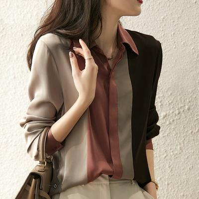 Elegant Long Sleeve Women Blouses Spring Fashion Hit Color Polo Neck Loose Work Office Shirt Vintage Full Button Woman Clothing 18146
