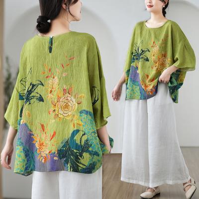 Summer Plus Size Women T-Shirt Loose Floral Print New Blouse Oversize Short Sleeve Tops Tees Casual