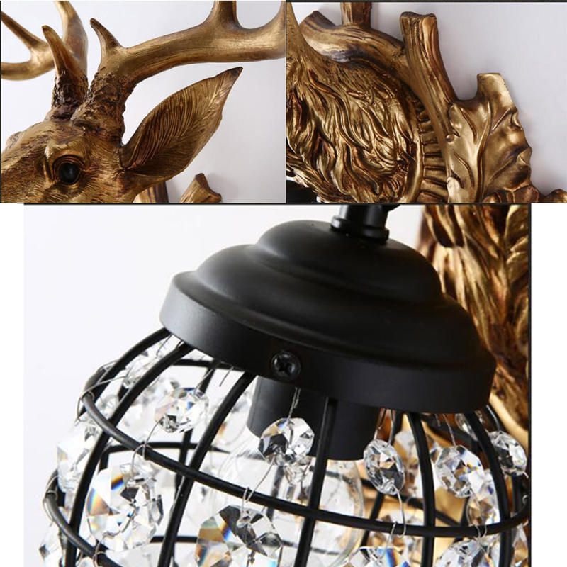 30cm Lucky Deer Head Kinkiet, 220V E14 Country Resin Night Lamp, Custom Bar Lamp for Living Room Without Light Source