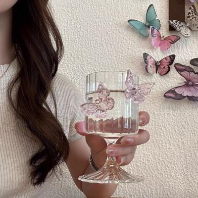 Butterfly karščiui atsparus stiklinis puodelis Šalto gėrimo puodelis Namų sultys Pieno kokteilis Stiklinė taurė Šampano Indai Stikliniai Desertinis Dubuo