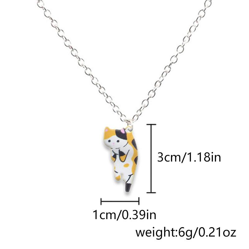 Hot-selling Creative and Fashionable Lazy Cartoon Cat Pendant Necklace Printed Tabby Cat Colorful Kitten Pendant Necklace