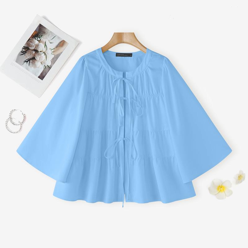 

ZANZEA Женская повседневная блузка с круглым вырезом и рукавом 3/4 XL синий