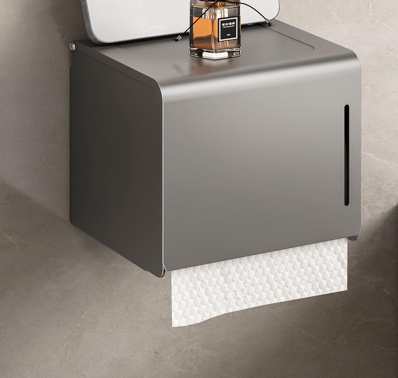 Punch-Free Wall-Mounted Gun Gray Tissue Box and Towel Holder