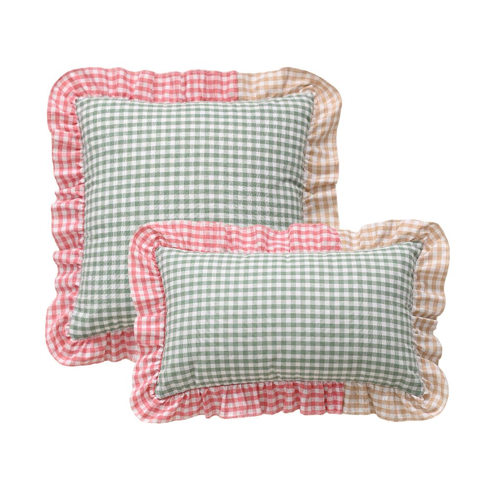 NU KOPEN 1 STuks Geruite Print Kussenhoes Stiksel Kleur Ruches Kussensloop Zacht Huisdecoratie voor Bank Slaapkamer Woonkamer Kussenhoes 45x45cm