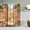 Abstract Geometry Geometric Wooden Door Bathroom Curtain Shower Curtains Waterprooof Polyester Frabic with Hooks