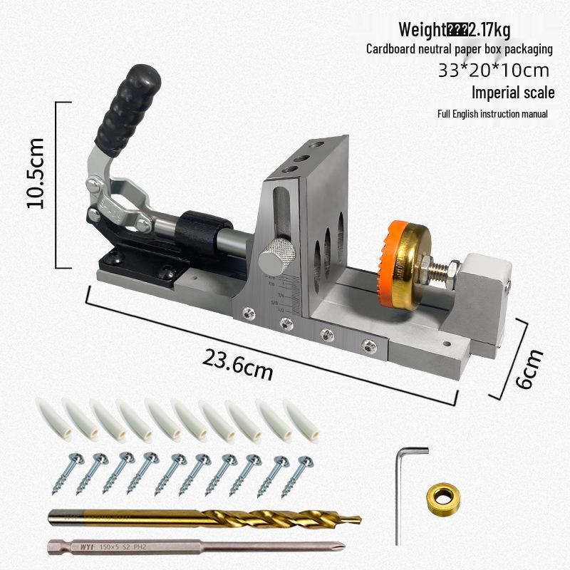 Second-Gen Woodworking Pocket Hole Jig with Angled Drill Bit and Hardened Toolset