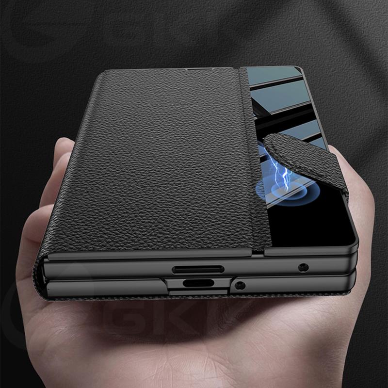 Plain Leather Fold Holder Case for Samsung Galaxy Z Fold 8 Ultra Outer Screen Glass Protective Cover for Galaxy Z Fold7 Case