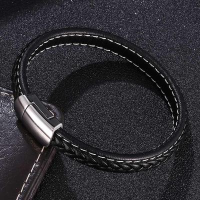 Vintage geflochtenes Lederarmband mit magnetischem Edelstahlverschluss