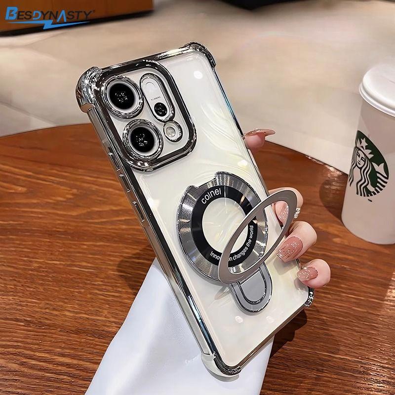Case For OPPO Reno 14 Pro 14F 14FS 5G Bracket Magsafe  Transparent Plating Airbag Magnetic Cover For OPPO Reno 14 Shell