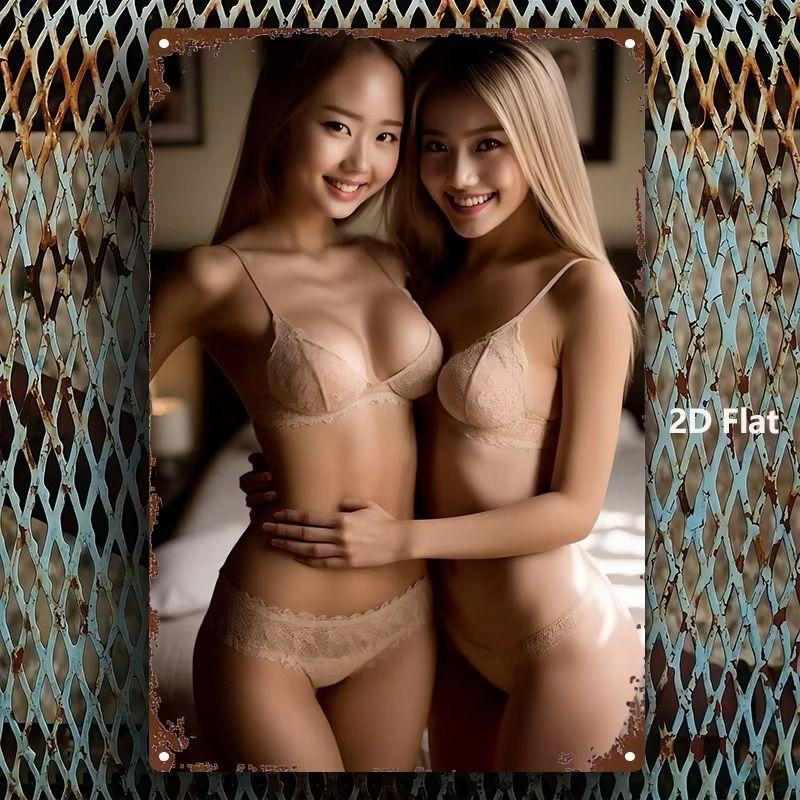 Vintage Kvinlig Silhuett Metall Logotyp för Bar & Garage