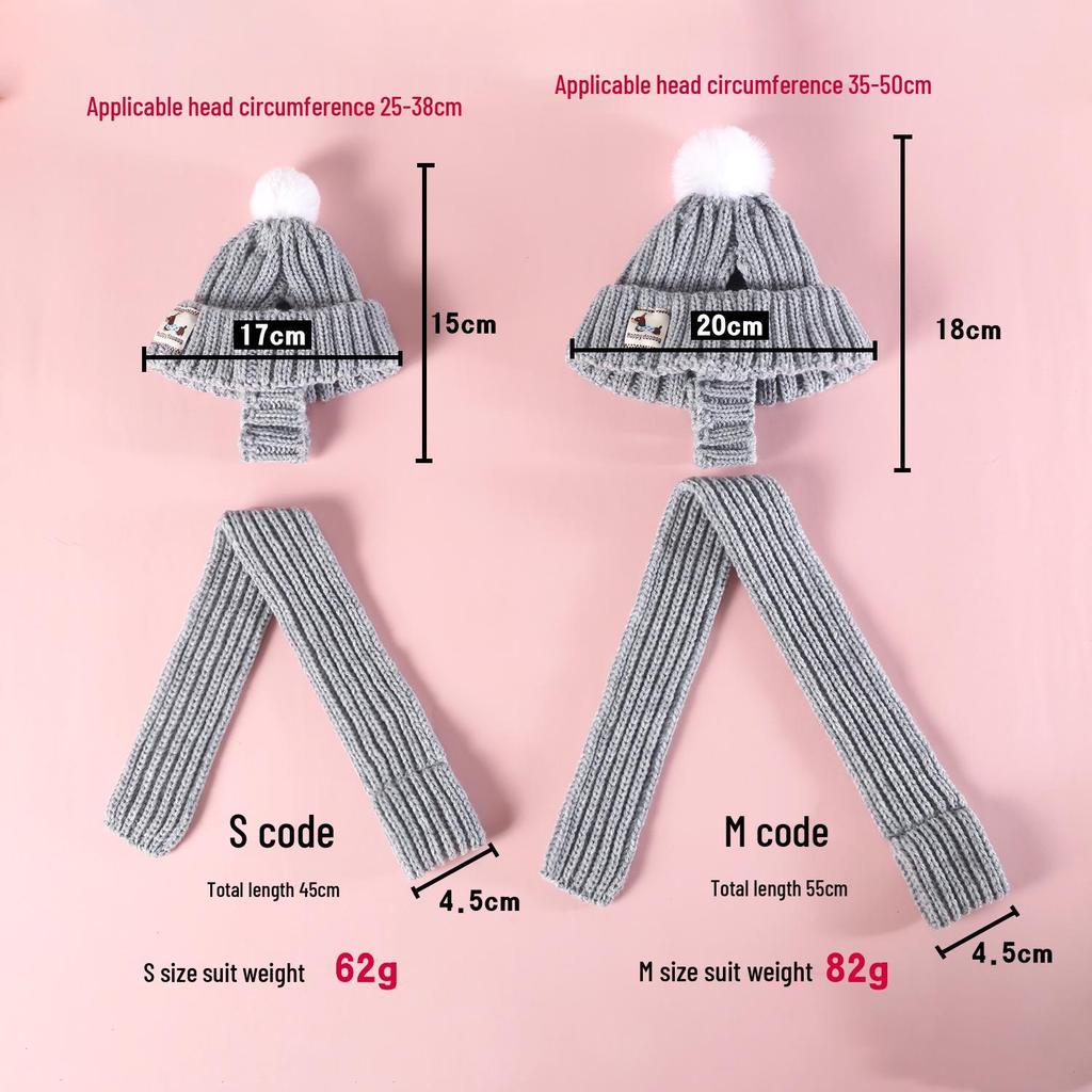 Winter Knit Wool Ear-Hole Hat & Warm Scarf Set for Pets - Cat, Dog, Rabbit Headwear for Christmas & New Year