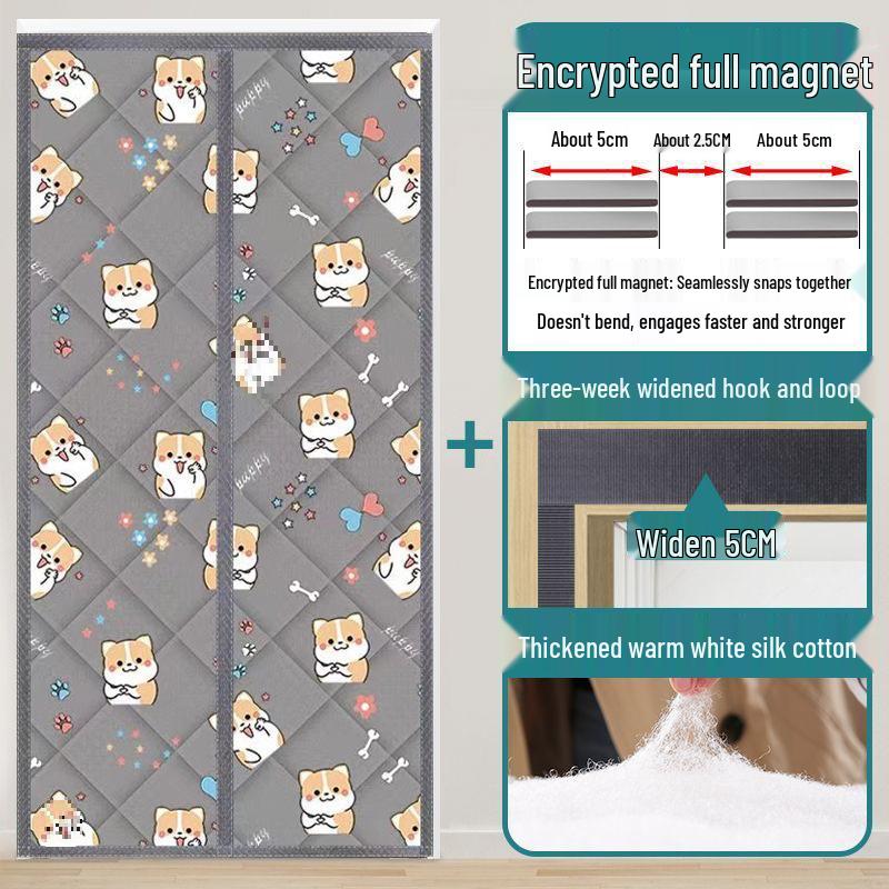 Winter Windproof & Soundproof Magnetic Double-Opening Door Curtain - Thickened, Cold-Proof, Self-Adhesive Cotton for Home