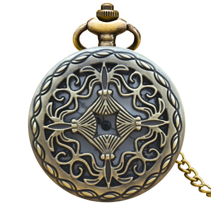 

Vintage Bronze Clamshell Cutout Creative Carved Necklace Quartz Pocket Watch Fashion Male And Female Students Universal бронзовий