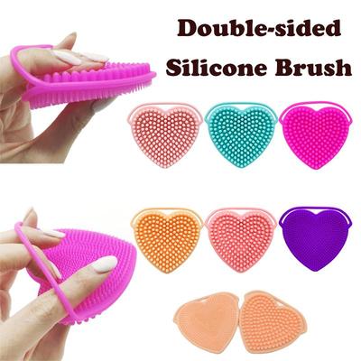 Heart Shaped Silicone Facial Brush Double-Sided Scrabber Hanging Brush Soft Cleansing Brush Portable Exfoliating Beauty Brush