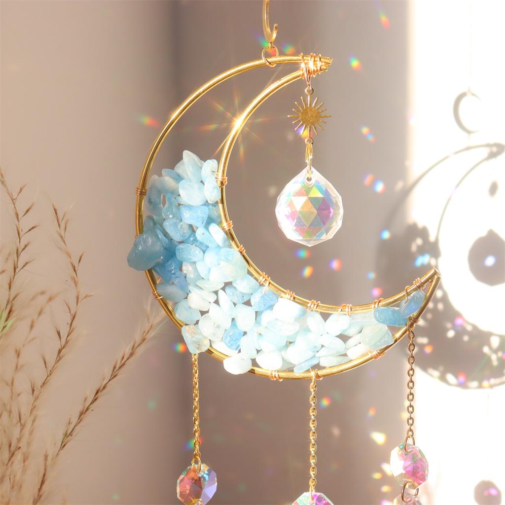 Crystal Hourglass with Moon Sun Catcher Pendant Decorative Craft for Window Hanging, Light Catcher for Indoor and Outdoor Decor