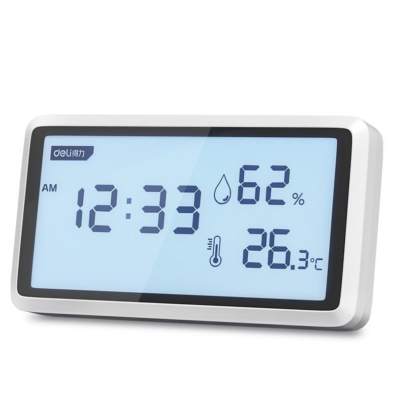 

Deli Электронный термометр гигрометр метеостанция высокая точность с функцией настольных часов домашний ЖК термометр инструмент