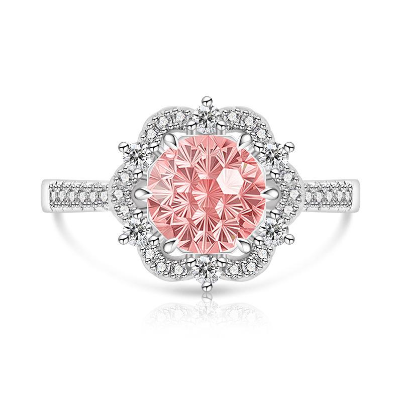 Copper Bright Millennium Cut High Carbon Diamond Plum Blossom Crown Ring Ladies Glamour Jewelry
