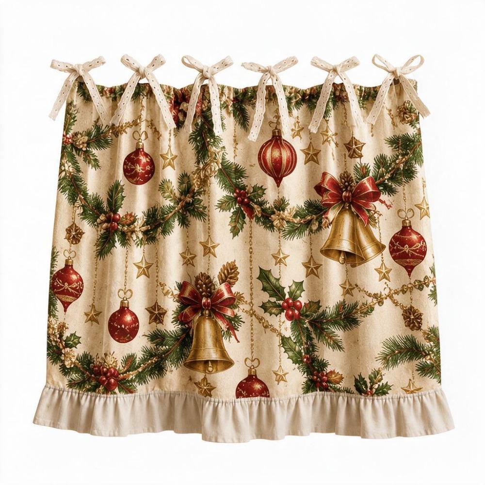 Decorative Christmas Oven Short Curtain Ruffled Edge Cabinet Curtain Kitchen Window