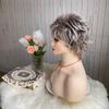 Short Mixed Gray Brown Natural Curly Fluffy Hair Synthetic Wig With Bangs For Women Daily Cosplay Wigs Heat Resistant Fibre