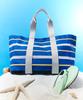 Marhen.J Marie Striped Canvas Shopper Tote Bag Blue