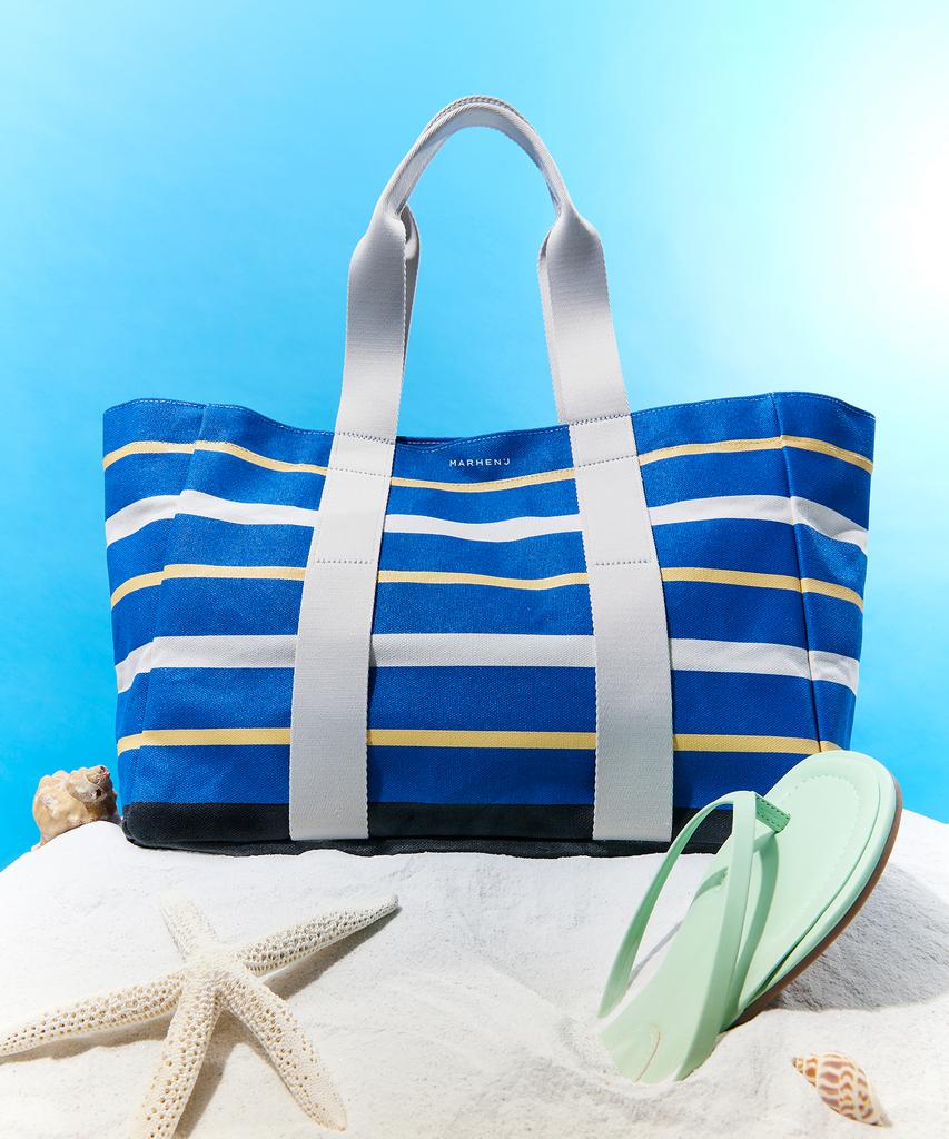 Marhen.J Marie Striped Canvas Shopper Tote Bag Blue