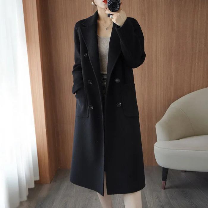 

2025 Autumn/Winter Women s Mid-Length Wool Coat - Elegant, High-End Slimming Style L чорний