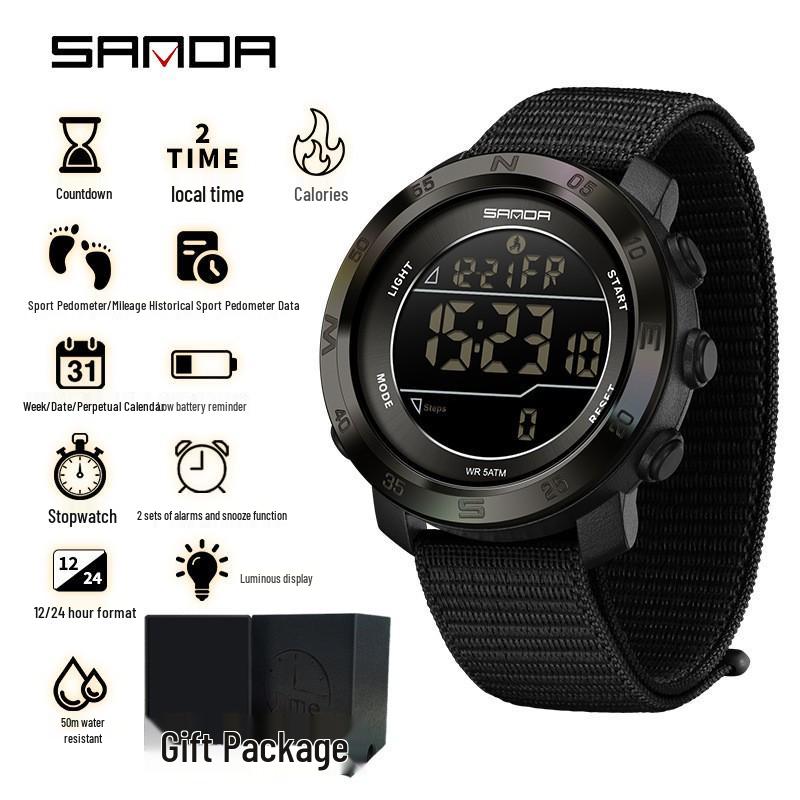 SANDA Unisex Sports Watch: Perpetual Calendar, Alarm, Dual Time Zones, Pedometer.