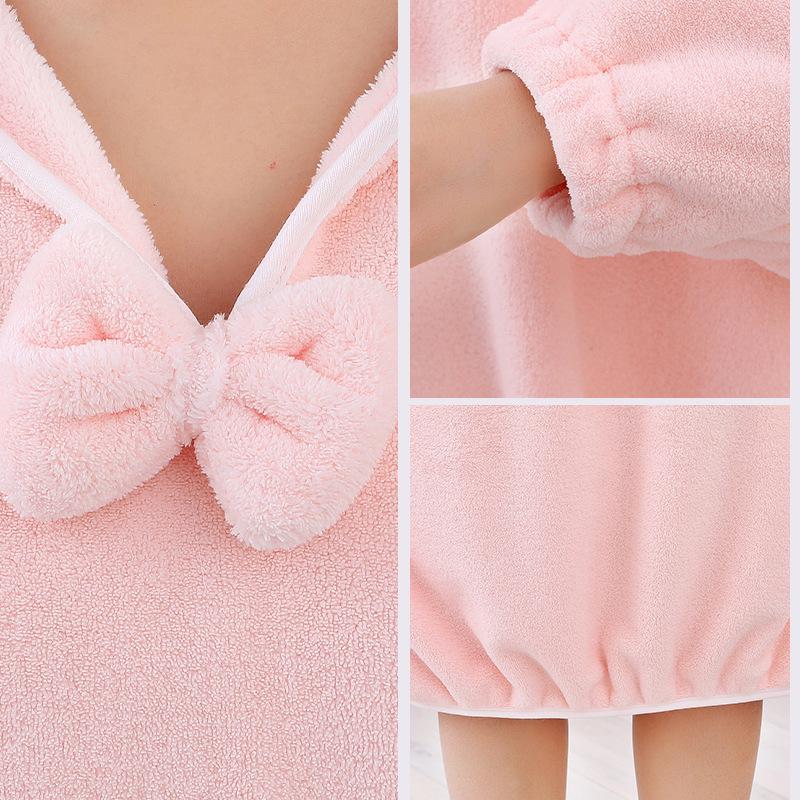 Women's Thickened Winter Hooded Bathrobe - Absorbent Coral Fleece Bath Towel with Long Sleeves and Bath Skirt