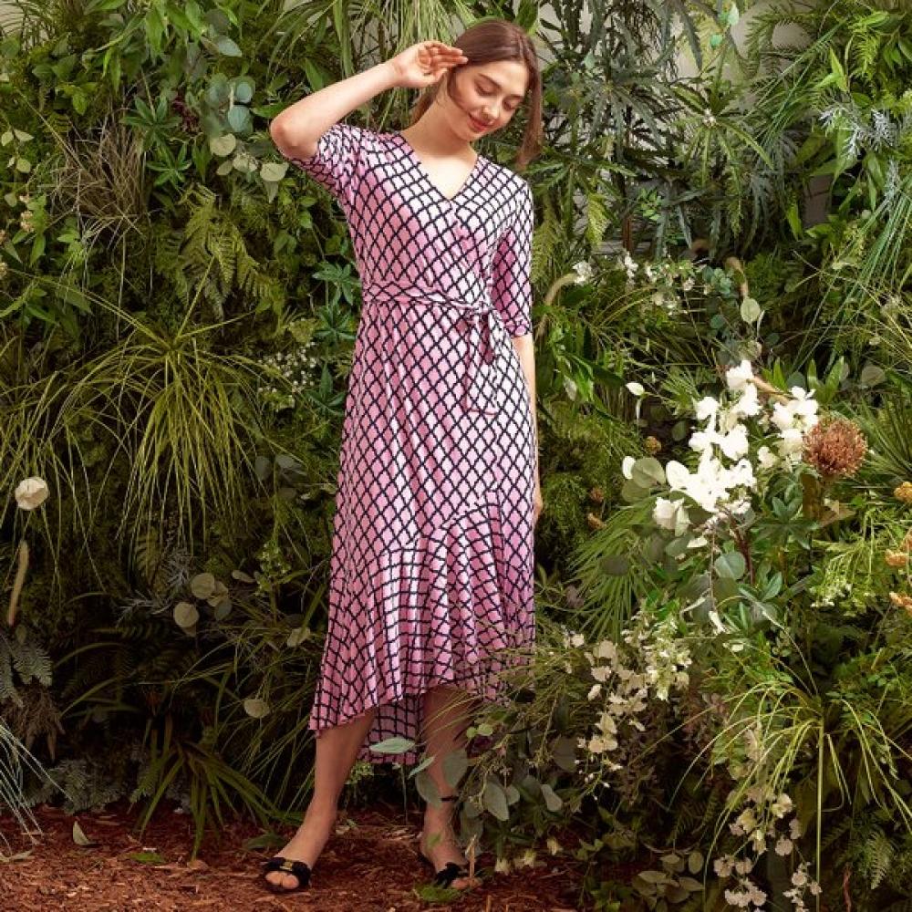 Lipbbam Creolla Vivienne 3 4 Sleeve Frill Wrap Dress Ldm42pd01