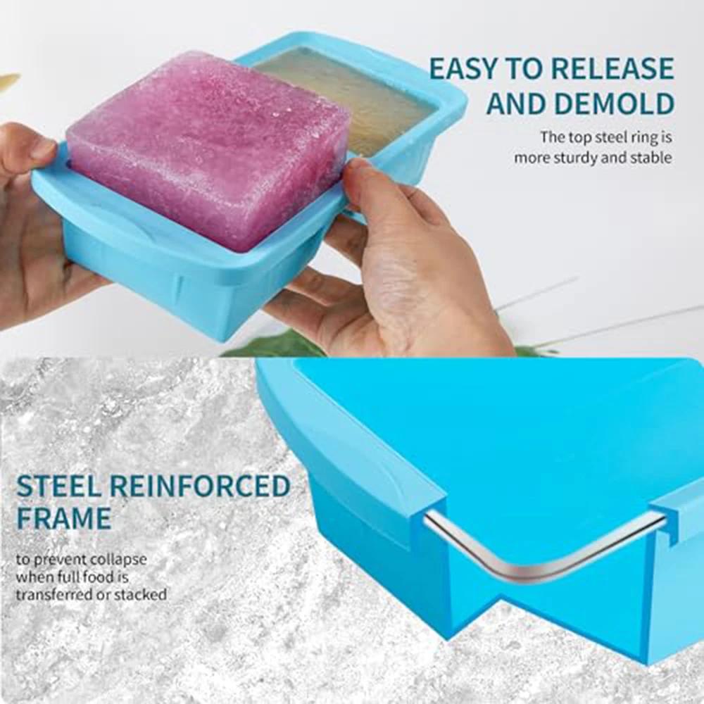 1 2 4 Cup Silicone Soup Freezer Container Lunch Storage Tray Cubes Moulds Set Microwave Safe with Lids