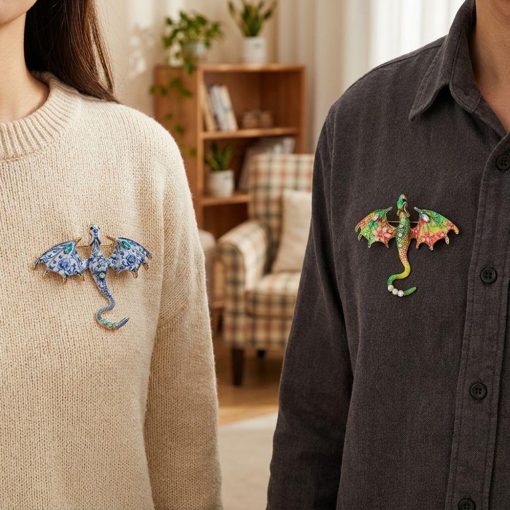 Zinc Zinc Zinc Alloy Crystal Wing Dragon Pin Colorful Rhinestone Animal Dragon Brooch  Daily Wear