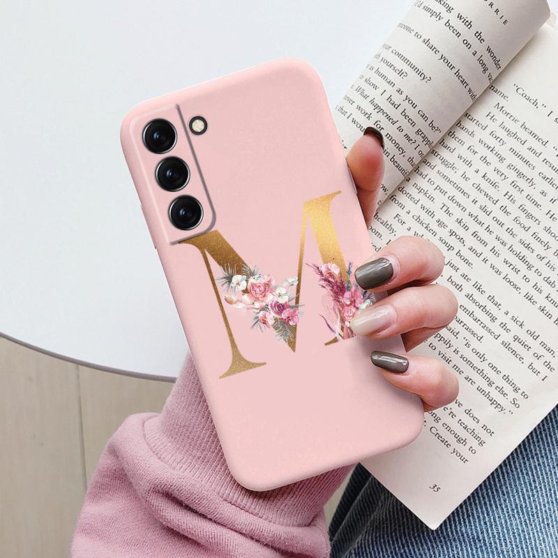 For Samsung Galaxy S22 S 22 Plus Case Flower Gold Letter A Z Soft Silicone Phone Cover For Samsung S22 Ultra Bumper S22+ Shell