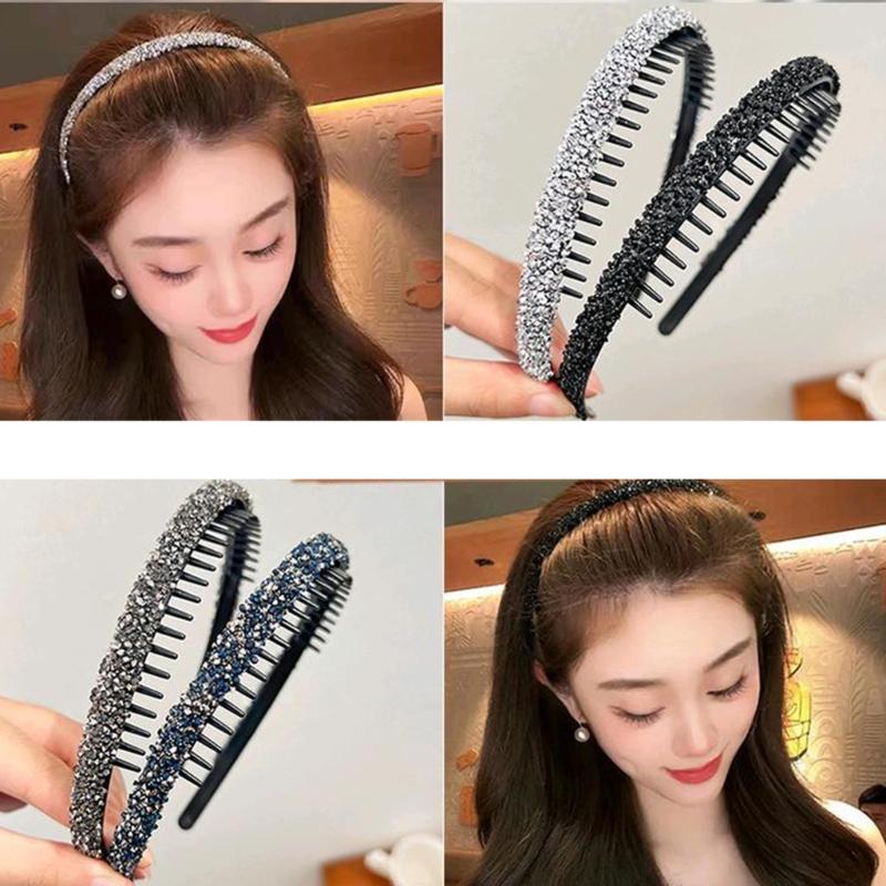 Rhinestones Headband NonSlip Crystal Teeth Comb Hairband Fashionable Hair Bands For Women Girl Face Washing Everyday Use